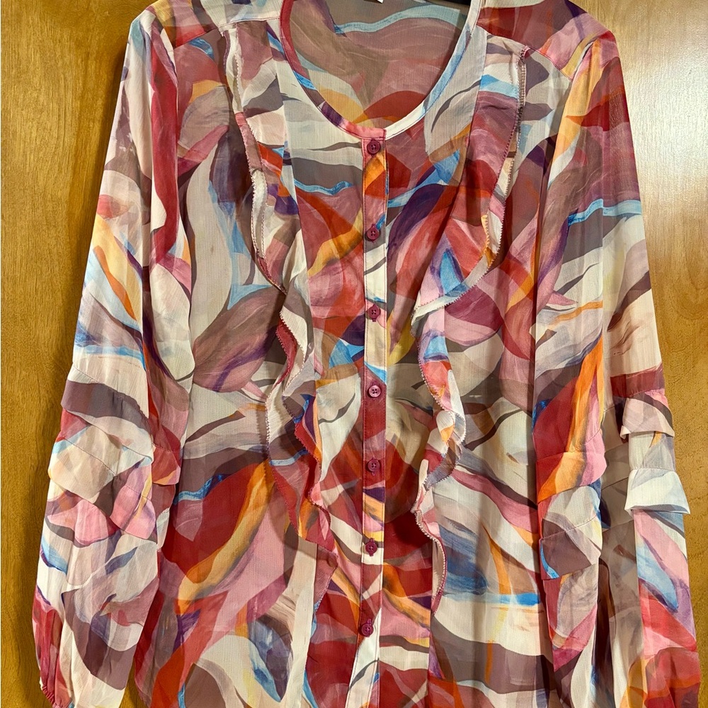 Chico's Vibrant Ruffle Blouse - Red, Pink, Blue